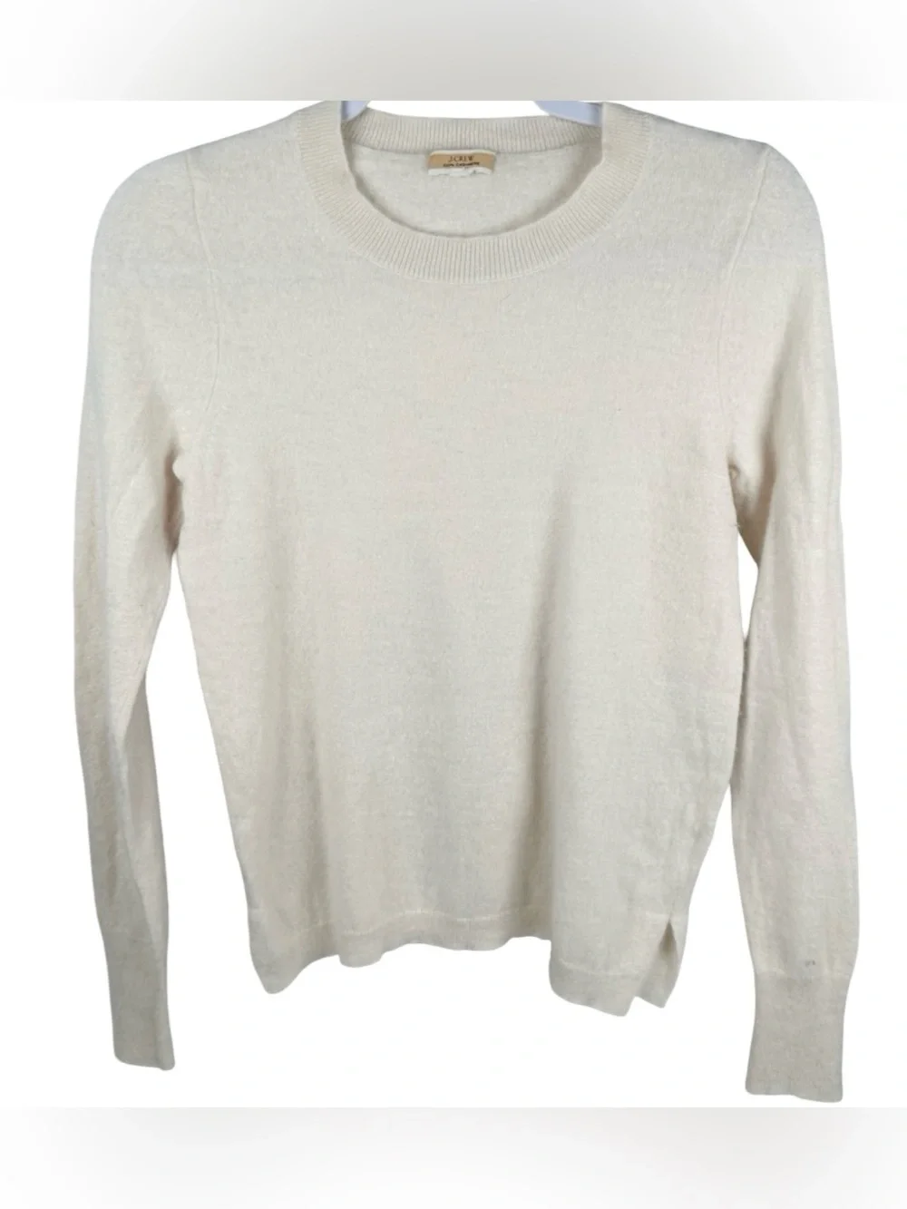 J. Crew Ivory 100% Cashmere Crewneck Long Sleeve Pullover Sweater Size Small